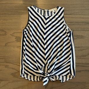 LOFT Petite Black and White Striped Tie Front Shell - Size XSP